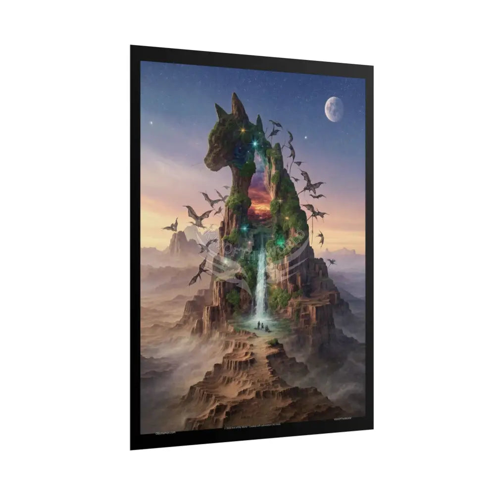 Unusual Giant NightScape Wonderland Kitty Cat Catscape Fantasy Waterfall Gothic Art Poster — Exclusive Blender Diorama
