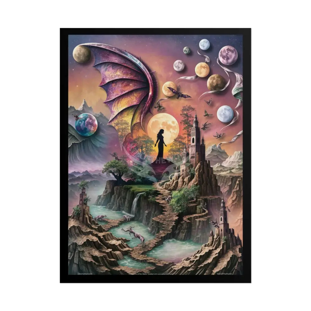 Unusual Giant Wingscape Wonderland Celestial Fantasy Waterfall Gothic Art Poster — Exclusive Blender Diorama Rolled