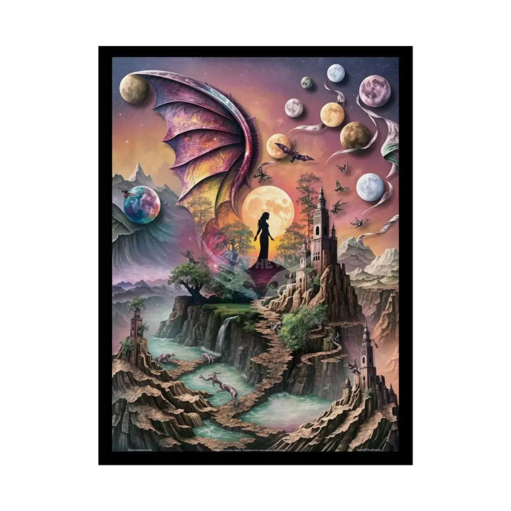 Unusual Giant Wingscape Wonderland Celestial Fantasy Waterfall Gothic Art Poster — Exclusive Blender Diorama Rolled