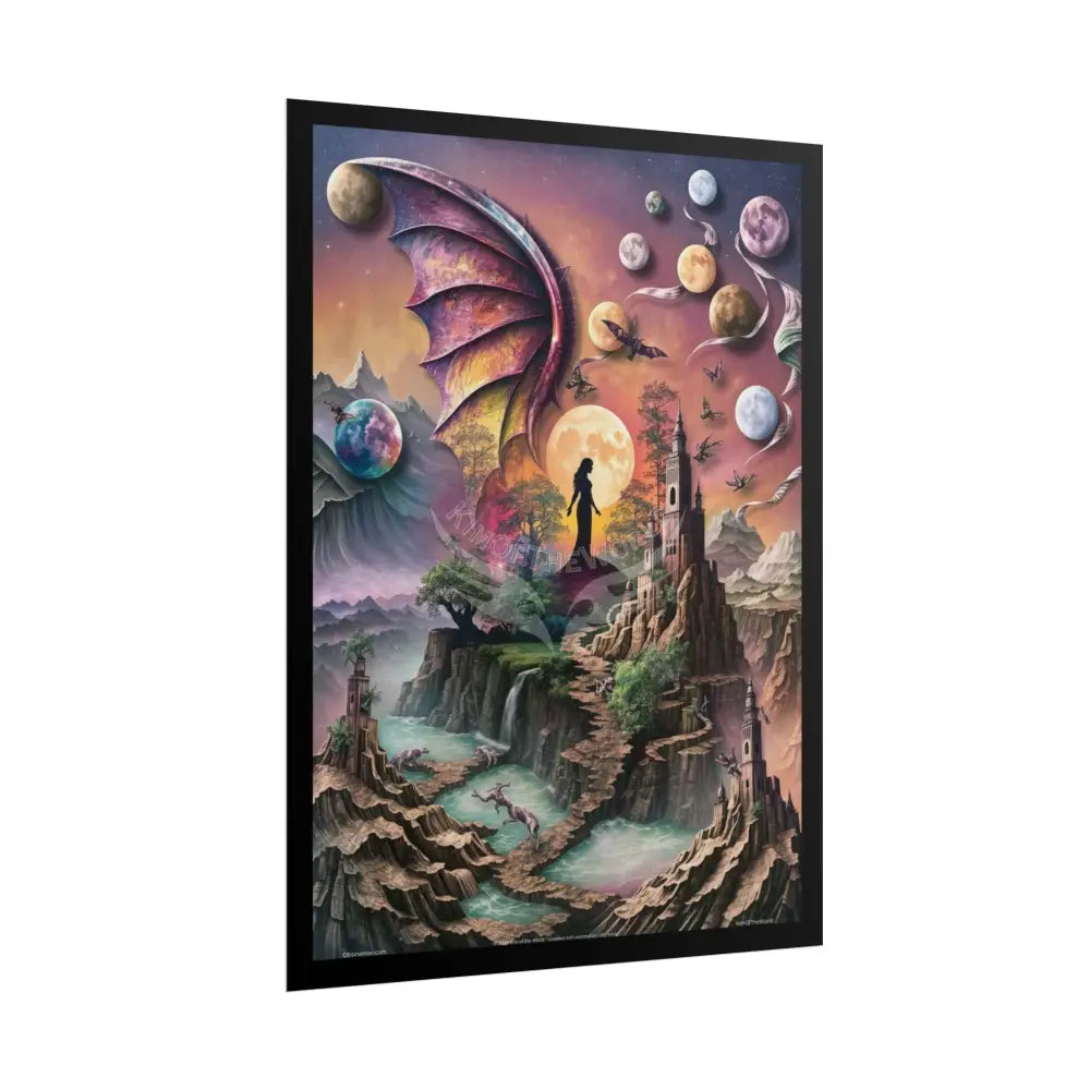 Unusual Giant Wingscape Wonderland Celestial Fantasy Waterfall Gothic Art Poster — Exclusive Blender Diorama Rolled