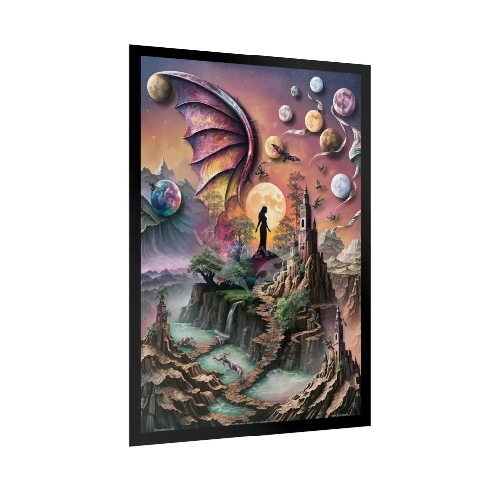 Unusual Giant Wingscape Wonderland Celestial Fantasy Waterfall Gothic Art Poster — Exclusive Blender Diorama Rolled