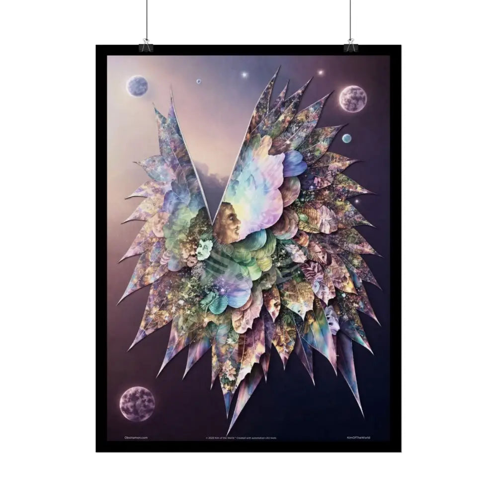 Unusual Giant Wingscape Wonderland Celestial Fantasy Waterfall Gothic Art Poster — Exclusive Blender Diorama Rolled