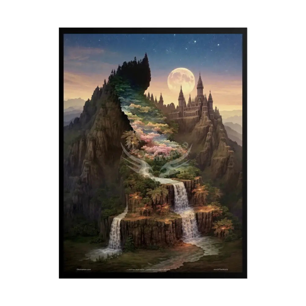 Unusual Giant Wonderland Celestial Fantasy Waterfall Gothic Art Poster — Exclusive Blender Diorama Rolled Poster Set