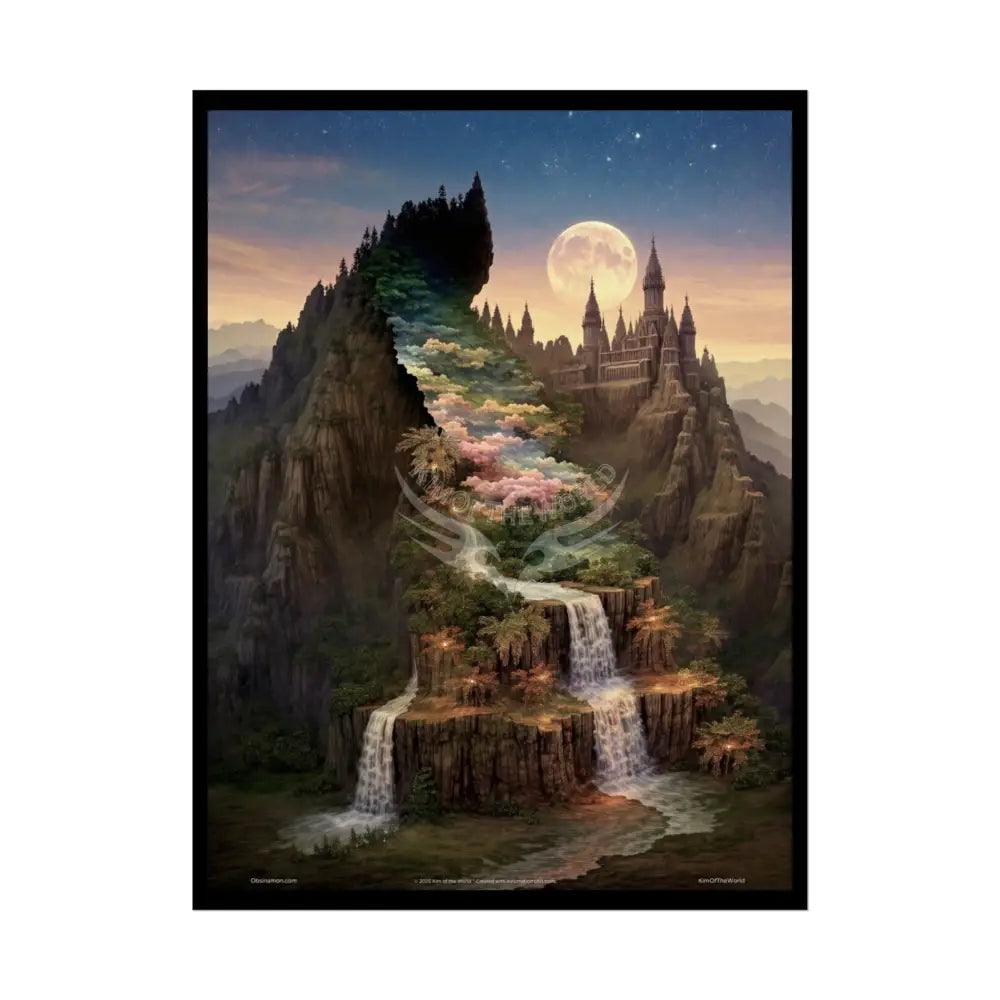 Unusual Giant Wonderland Celestial Fantasy Waterfall Gothic Art Poster — Exclusive Blender Diorama Rolled Poster Set