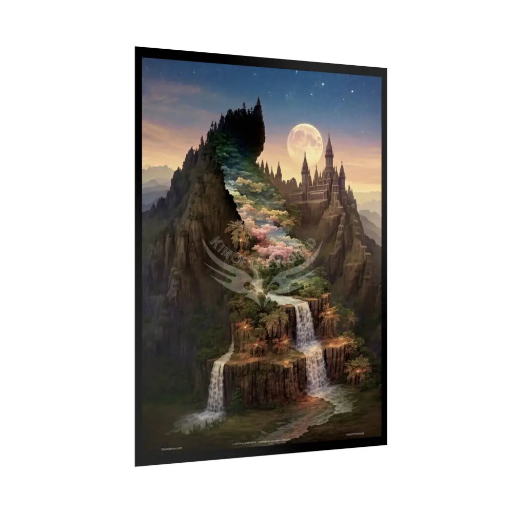 Unusual Giant Wonderland Celestial Fantasy Waterfall Gothic Art Poster — Exclusive Blender Diorama Rolled Poster Set