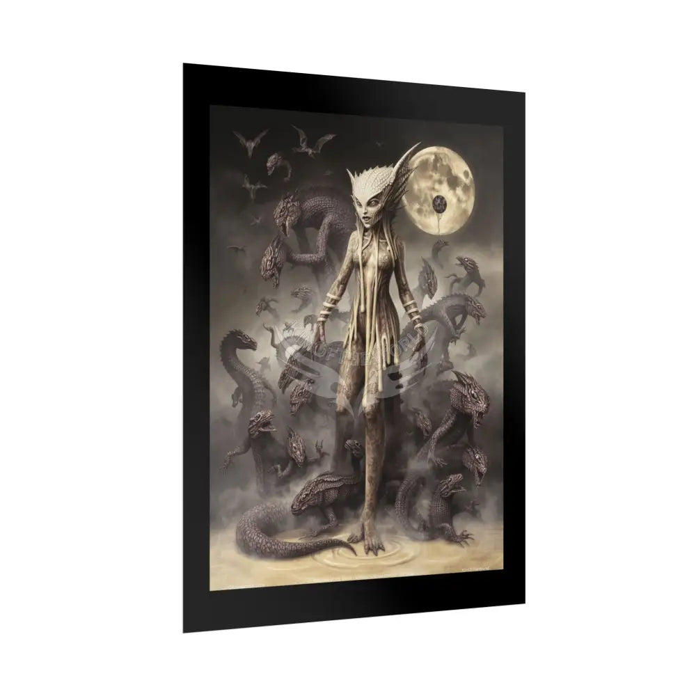 Unusual Gothic Giant Reptile Reptilian Surreal Fantasy Goth Horror Sci Fi Art Poster — Exclusive Blender Diorama Cave
