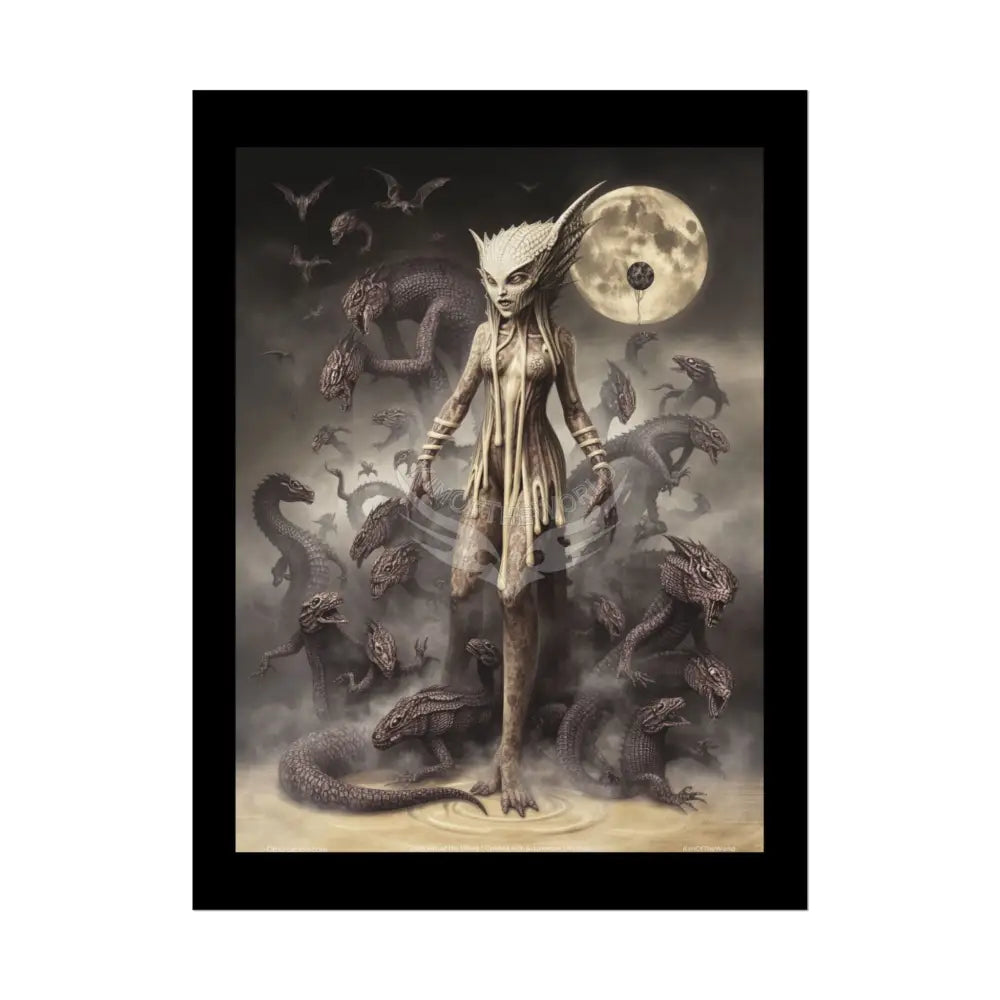 Unusual Gothic Giant Reptile Reptilian Surreal Fantasy Goth Horror Sci Fi Art Poster — Exclusive Blender Diorama Cave