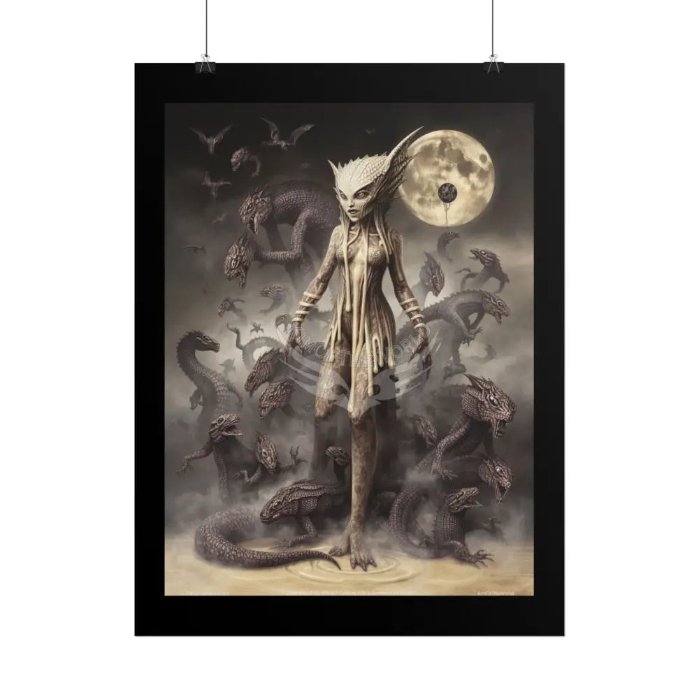 Unusual Gothic Giant Reptile Reptilian Surreal Fantasy Goth Horror Sci Fi Art Poster — Exclusive Blender Diorama Cave