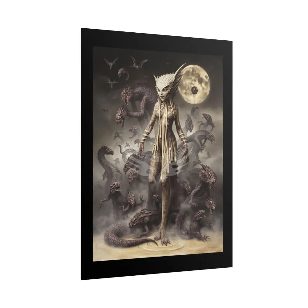 Unusual Gothic Giant Reptile Reptilian Surreal Fantasy Goth Horror Sci Fi Art Poster — Exclusive Blender Diorama Cave