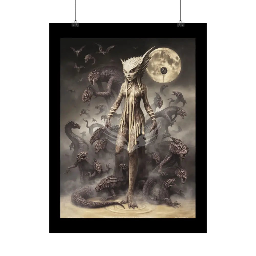 Unusual Gothic Giant Reptile Reptilian Surreal Fantasy Goth Horror Sci Fi Art Poster — Exclusive Blender Diorama Cave