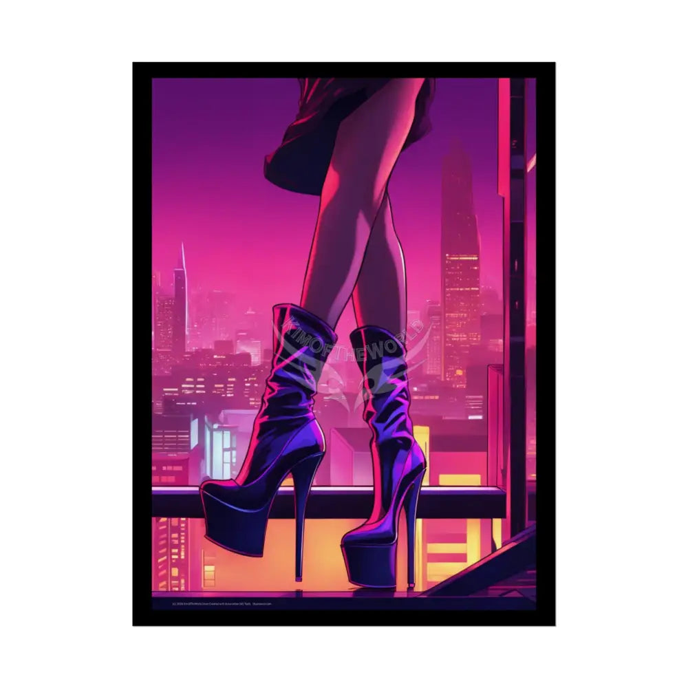 Vaporwave Steampunk High Heel Shoe - Clean Fetish Boot Feet Shoe High Heel Art Print Poster - Red 18″ x 24″ (Vertical)