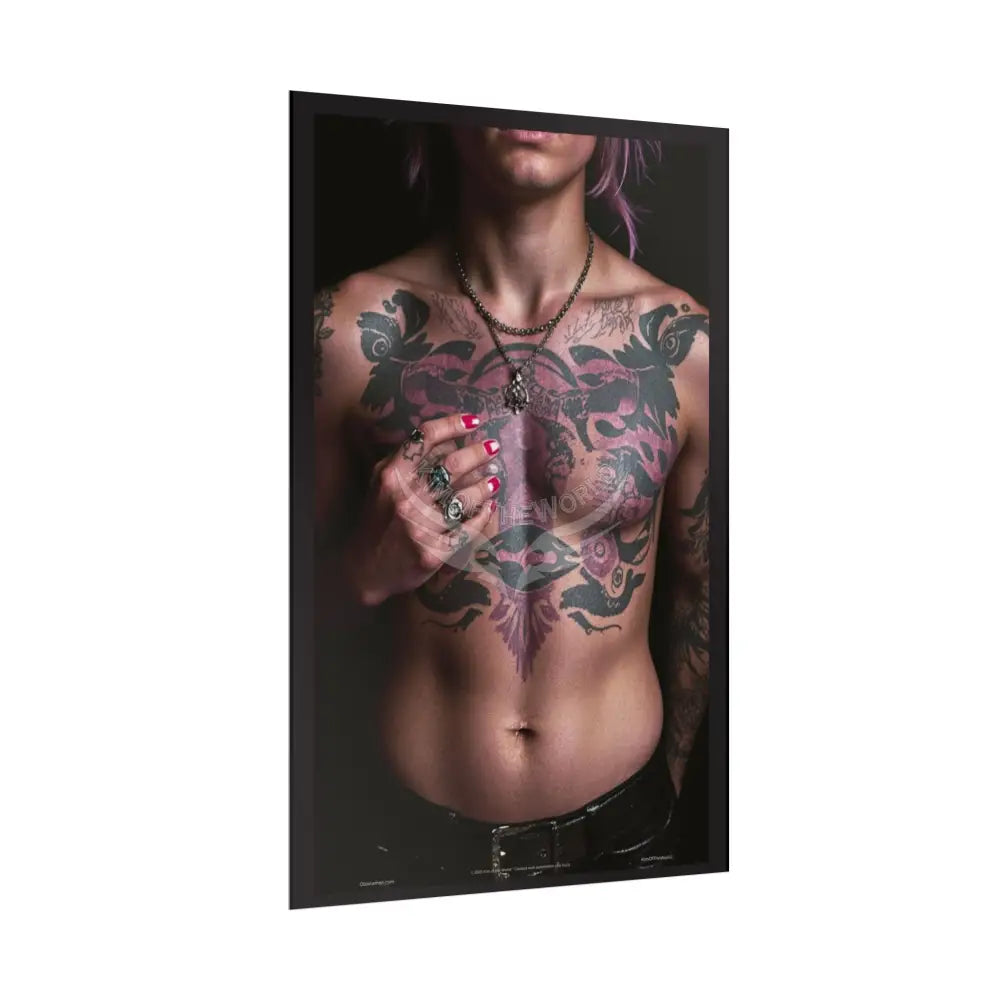 Vaporwave Tattooed Person - Sexy Tattooed Pink Rolled Poster Poster