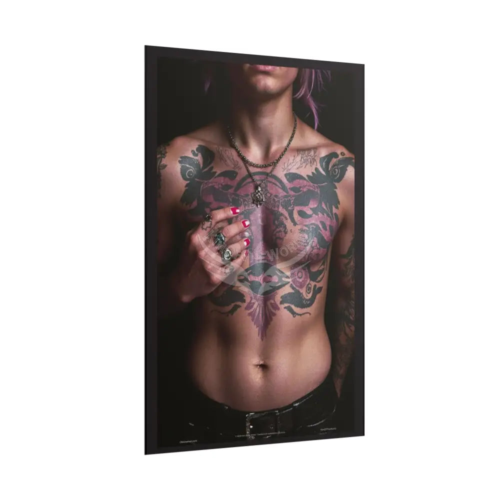 Vaporwave Tattooed Person - Sexy Tattooed Pink Rolled Poster Poster