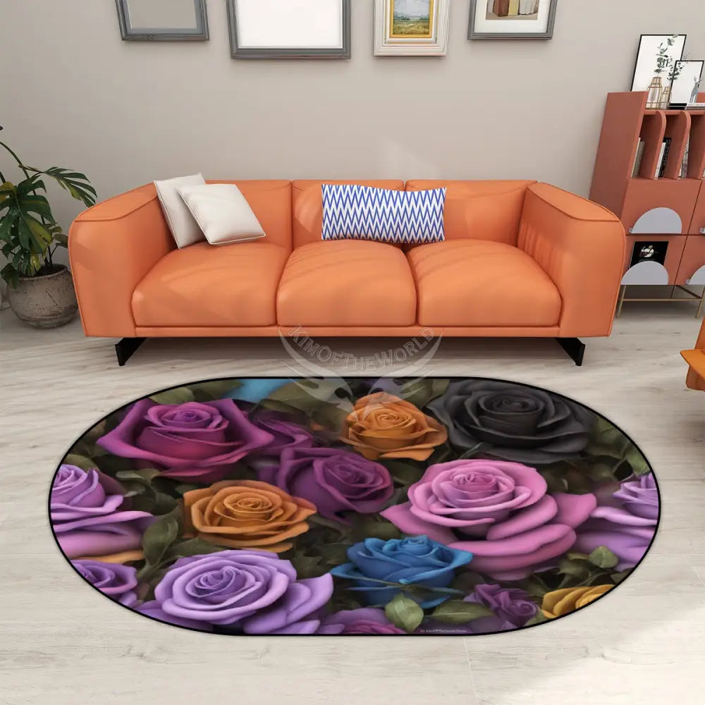 Vibrant Gothic Roses Bouquet Multiple Sizes Oval Area Rug 60’’x36’’ Rugs & Mats