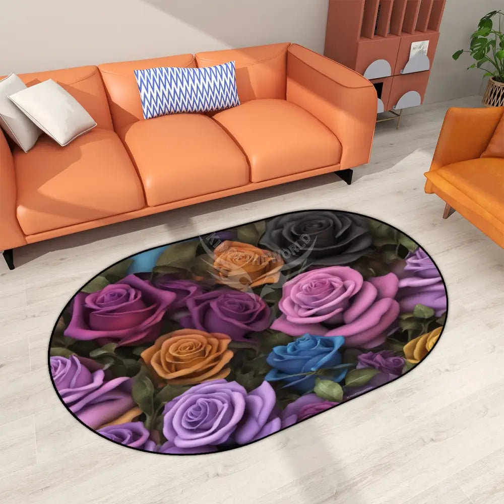 Vibrant Gothic Roses Bouquet Multiple Sizes Oval Area Rug Rugs & Mats