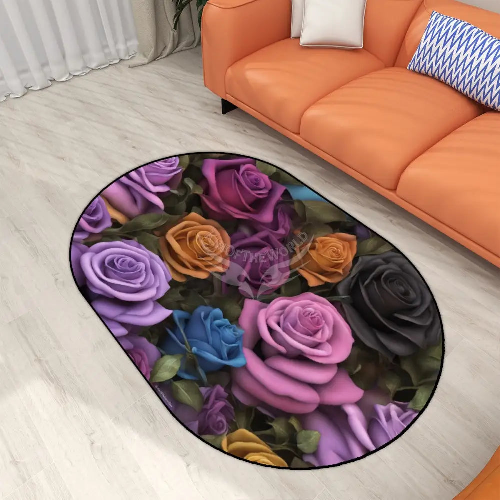 Vibrant Gothic Roses Bouquet Multiple Sizes Oval Area Rug Rugs & Mats