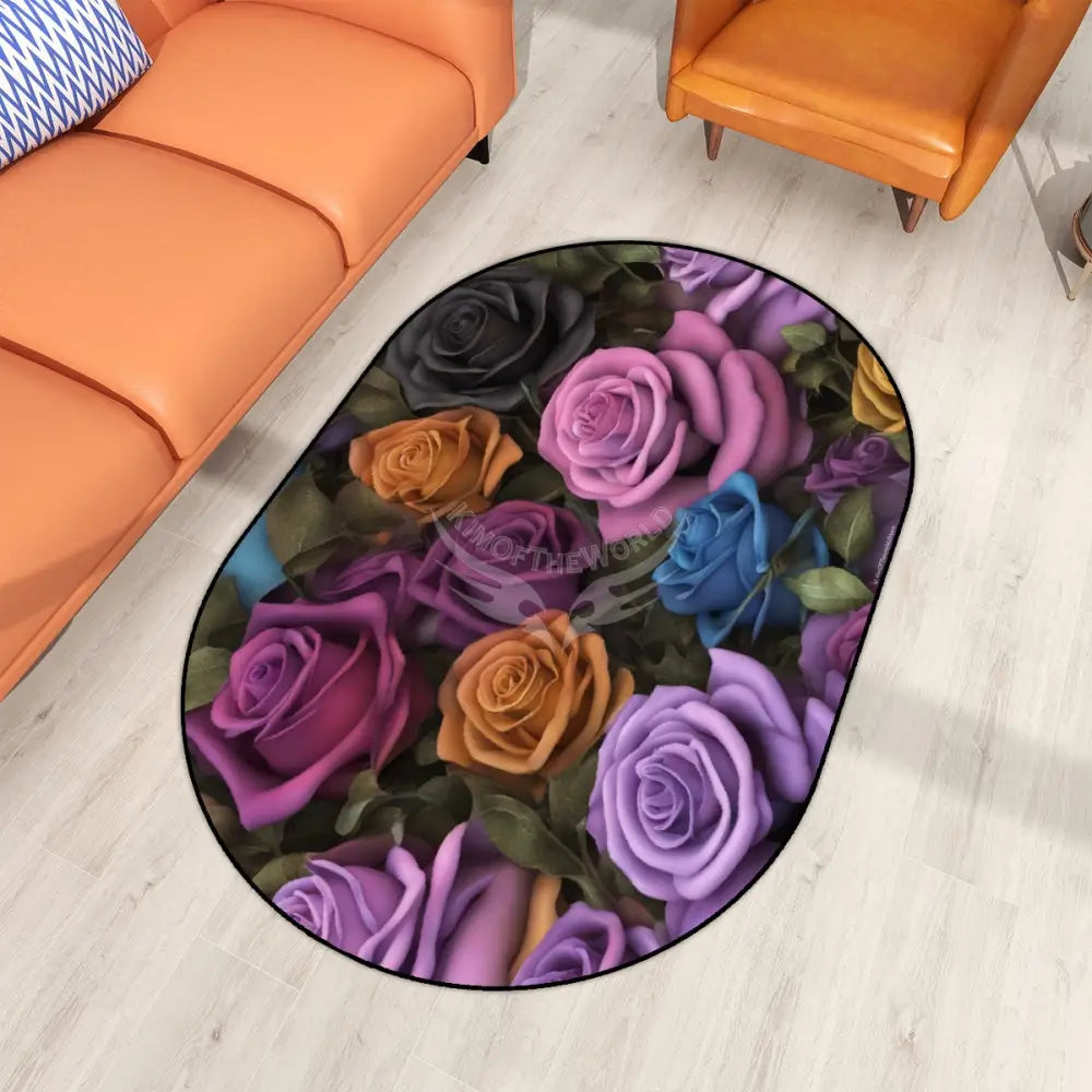 Vibrant Gothic Roses Bouquet Multiple Sizes Oval Area Rug Rugs & Mats