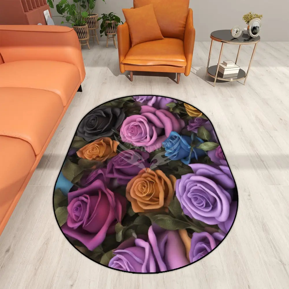 Vibrant Gothic Roses Bouquet Multiple Sizes Oval Area Rug Rugs & Mats