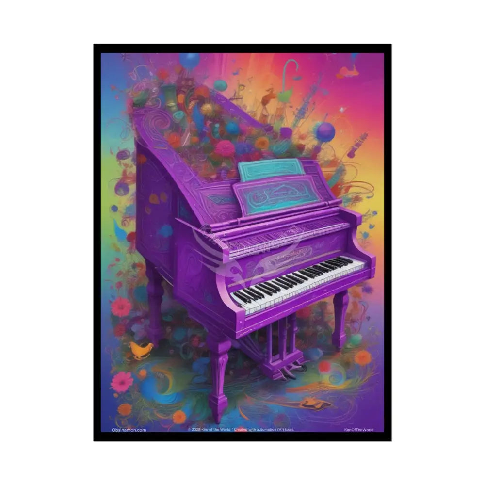 Vintage Artistic Purple Piano Multilevel Unusual Weird Record Player Girl Poster — Retro Music Art (Rolled Poster) 18″