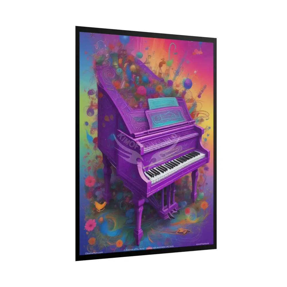 Vintage Artistic Purple Piano Multilevel Unusual Weird Record Player Girl Poster — Retro Music Art (Rolled Poster)