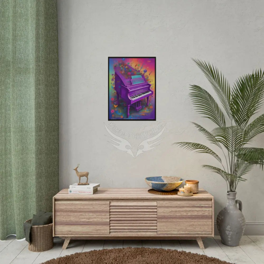 Vintage Artistic Purple Piano Multilevel Unusual Weird Record Player Girl Poster — Retro Music Art (Rolled Poster)