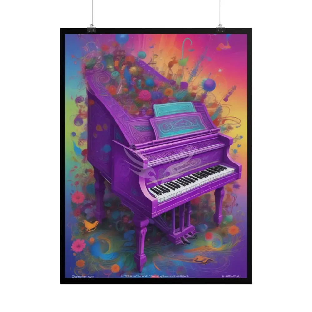 Vintage Artistic Purple Piano Multilevel Unusual Weird Record Player Girl Poster — Retro Music Art (Rolled Poster)