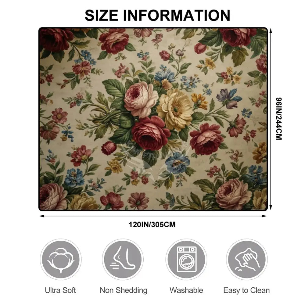 Vintage Floral Peonies - 10 ft x 8 ft Large Area Rug Floor Carpet 120’’x96’’ Rugs & Mats