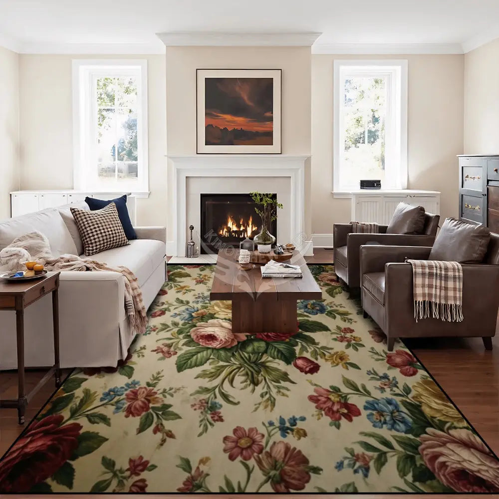 Vintage Floral Peonies - 10 ft x 8 ft Large Area Rug Floor Carpet 120’’x96’’ Rugs & Mats