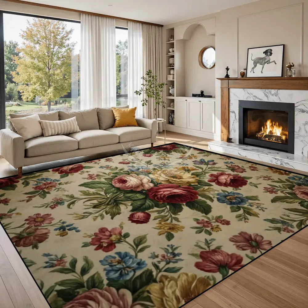 Vintage Floral Peonies - 10 ft x 8 ft Large Area Rug Floor Carpet 120’’x96’’ Rugs & Mats