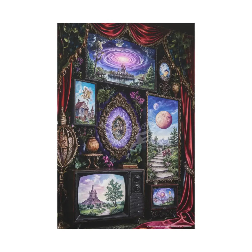 Vintage Framed Art and Olde Collage TV Matte Canvas Print — Stretched 1.25’’ 40’’ x 60’’ (Vertical) / 1.25’’ Canvas