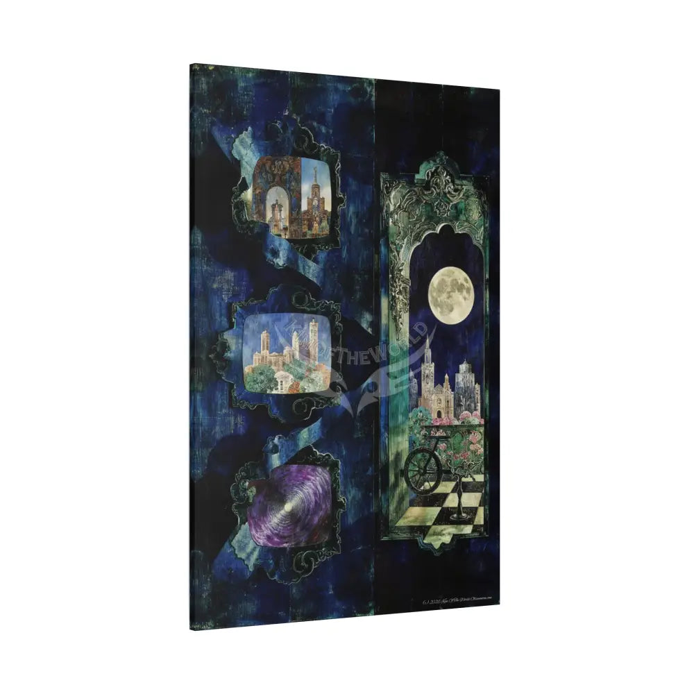 Vintage Green & Blue Nostalgic Pattern Matte Canvas — Stretched Wall Art Canvas