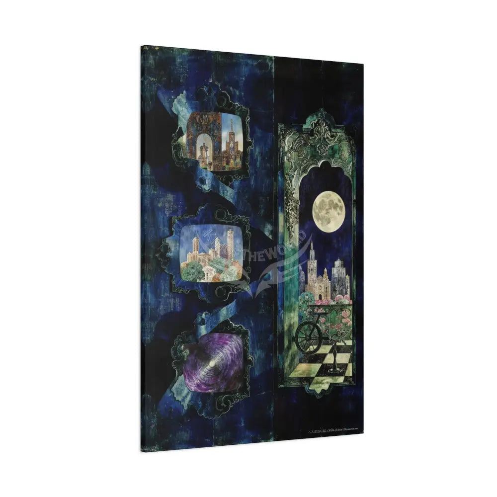 Vintage Green & Blue Nostalgic Pattern Matte Canvas — Stretched Wall Art Canvas