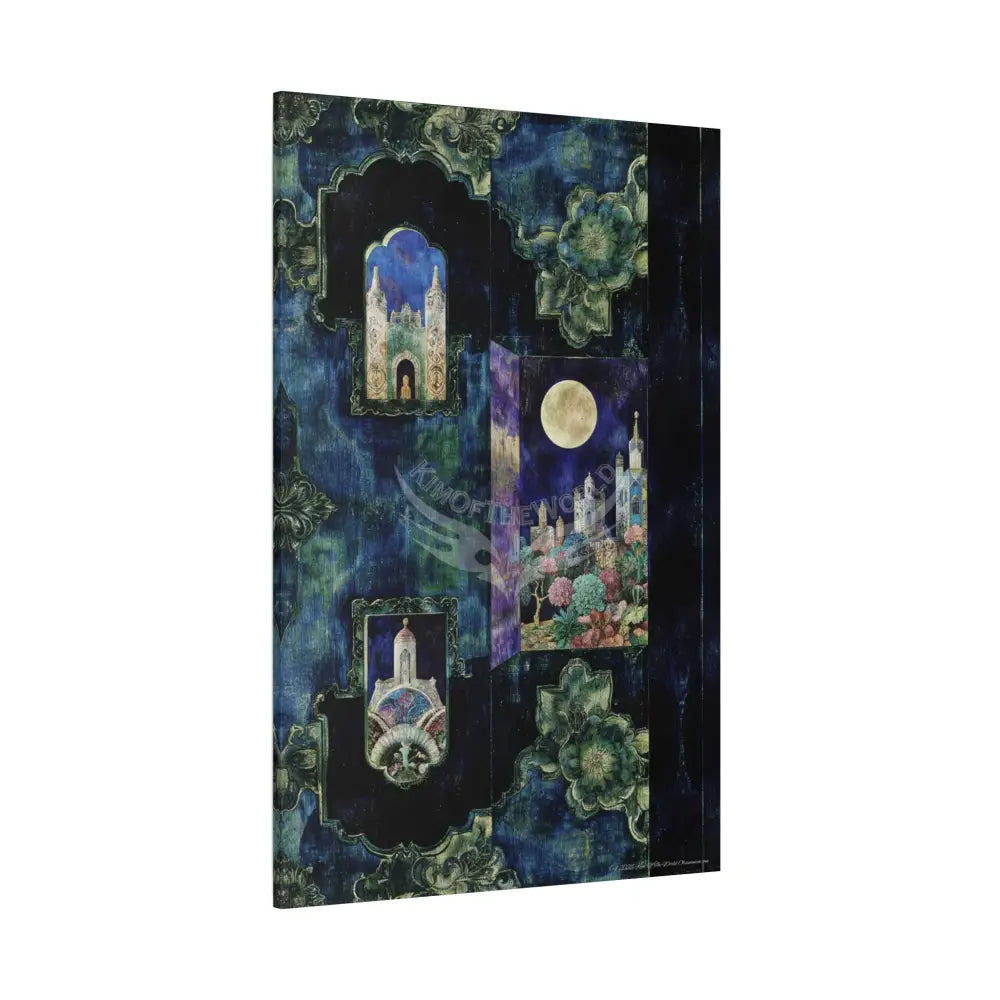 Vintage Green & Blue Nostalgic Pattern Matte Canvas — Stretched Wall Art 40’’ x 60’’ (Vertical) / 1.25’’ Canvas