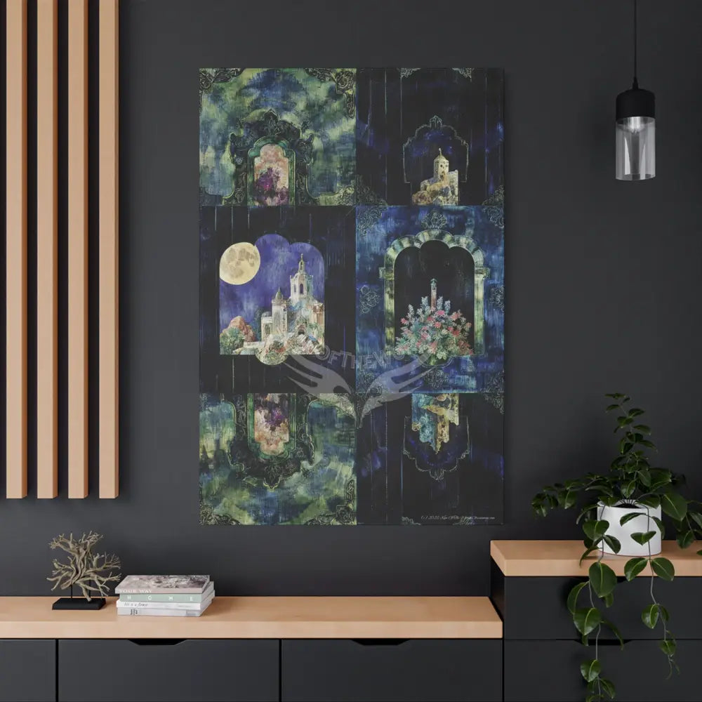 Vintage Green & Blue Nostalgic Pattern Matte Canvas — Stretched Wall Art 40’’ x 60’’ (Vertical) / 1.25’’ Canvas