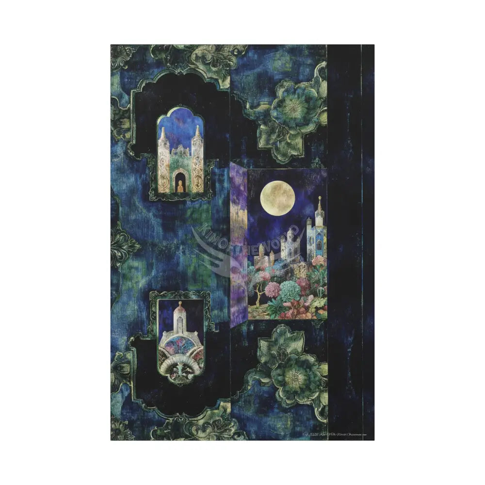 Vintage Green & Blue Nostalgic Pattern Matte Canvas — Stretched Wall Art 40’’ x 60’’ (Vertical) / 1.25’’ Canvas
