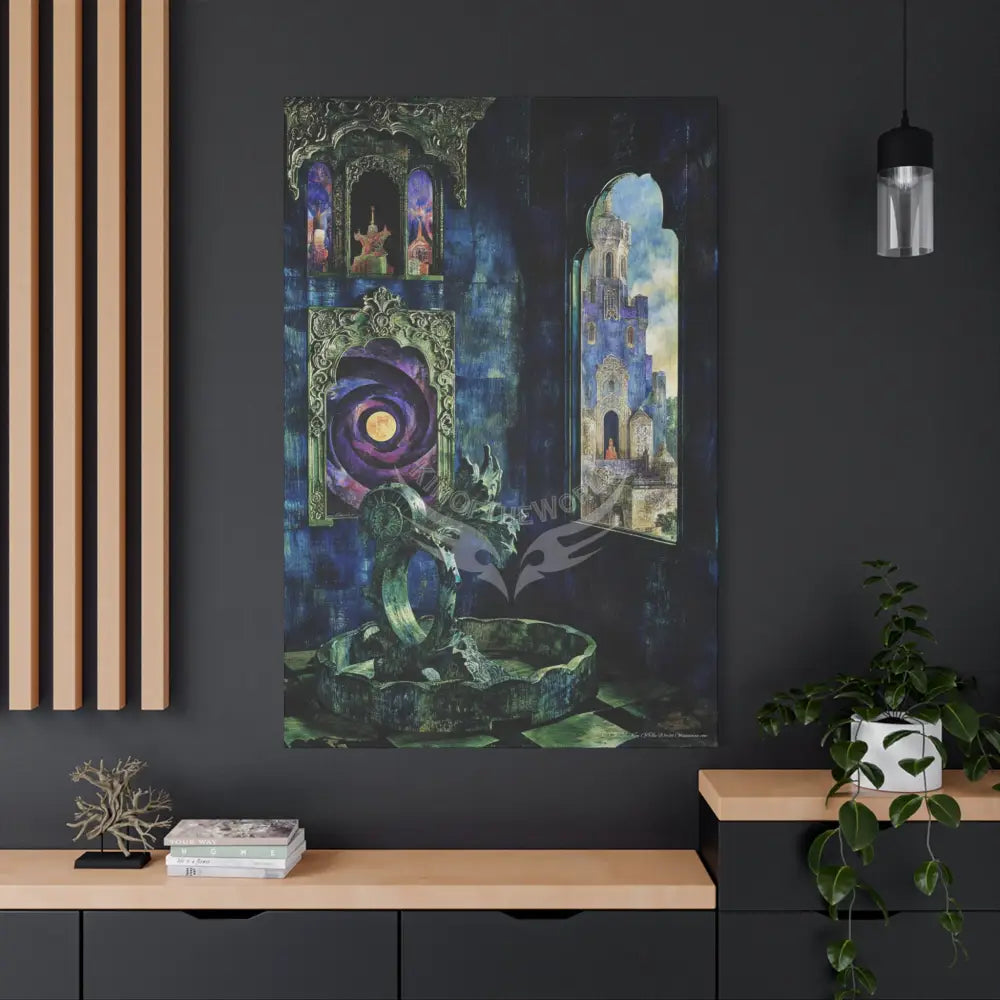 Vintage Green & Blue Nostalgic Pattern Matte Canvas — Stretched Wall Art 40’’ x 60’’ (Vertical) / 1.25’’ Canvas