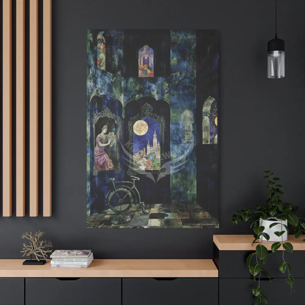 Vintage Green & Blue Nostalgic Pattern Matte Canvas — Stretched Wall Art 40’’ x 60’’ (Vertical) / 1.25’’ Canvas