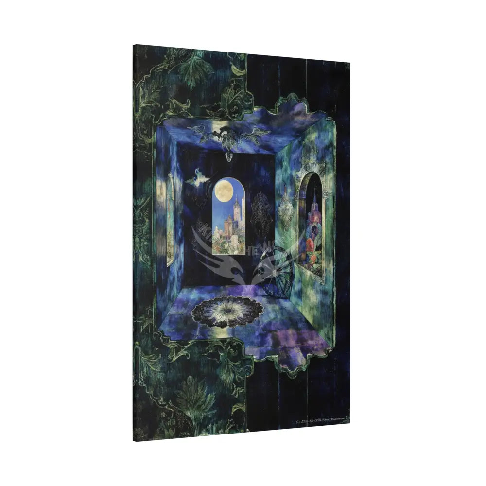 Vintage Green & Blue Nostalgic Pattern Matte Canvas — Stretched Wall Art 40’’ x 60’’ (Vertical) / 1.25’’ Canvas