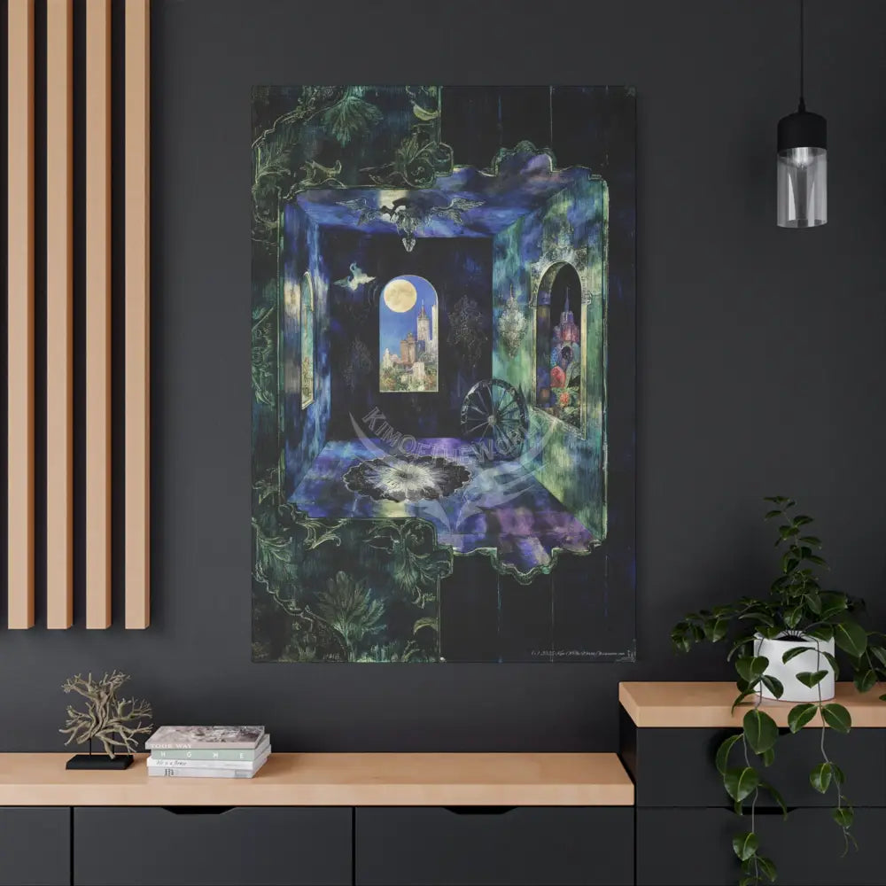 Vintage Green & Blue Nostalgic Pattern Matte Canvas — Stretched Wall Art 40’’ x 60’’ (Vertical) / 1.25’’ Canvas