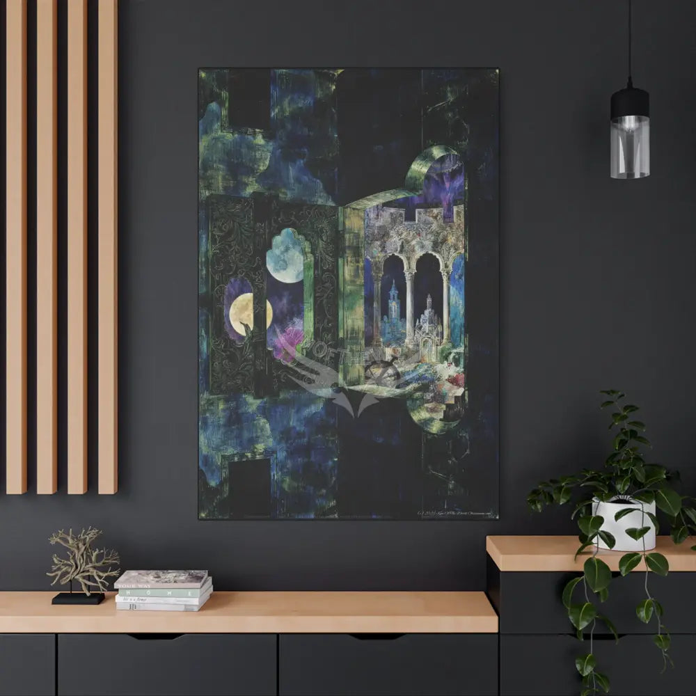 Vintage Green & Blue Nostalgic Pattern Matte Canvas — Stretched Wall Art 40’’ x 60’’ (Vertical) / 1.25’’ Canvas