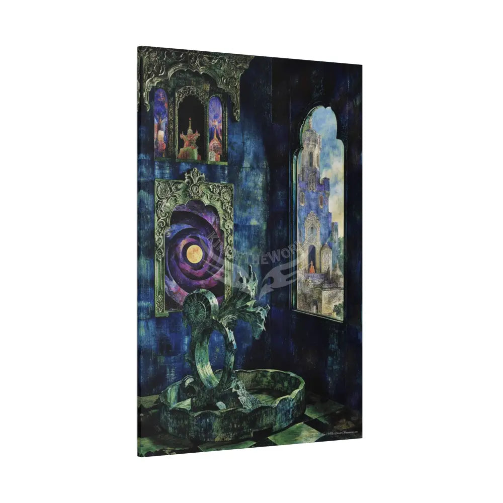 Vintage Green & Blue Nostalgic Pattern Matte Canvas — Stretched Wall Art 40’’ x 60’’ (Vertical) / 1.25’’ Canvas