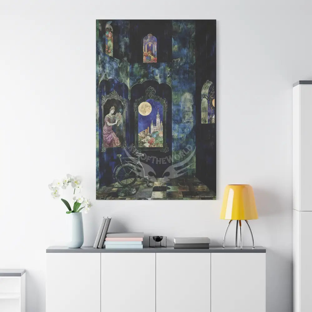 Vintage Green & Blue Nostalgic Pattern Matte Canvas — Stretched Wall Art 40’’ x 60’’ (Vertical) / 1.25’’ Canvas