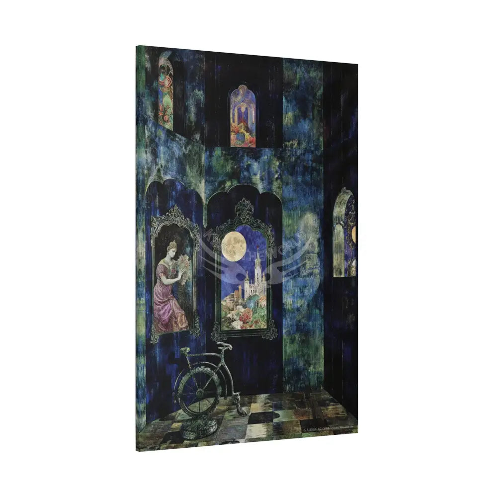 Vintage Green & Blue Nostalgic Pattern Matte Canvas — Stretched Wall Art 40’’ x 60’’ (Vertical) / 1.25’’ Canvas