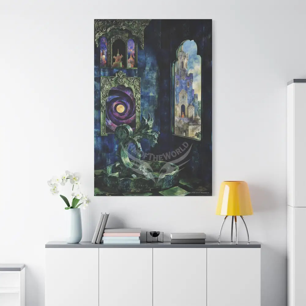 Vintage Green & Blue Nostalgic Pattern Matte Canvas — Stretched Wall Art 40’’ x 60’’ (Vertical) / 1.25’’ Canvas