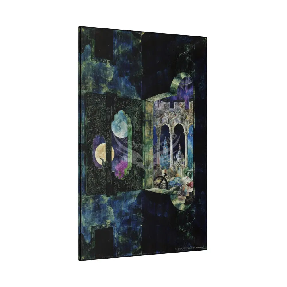 Vintage Green & Blue Nostalgic Pattern Matte Canvas — Stretched Wall Art 40’’ x 60’’ (Vertical) / 1.25’’ Canvas