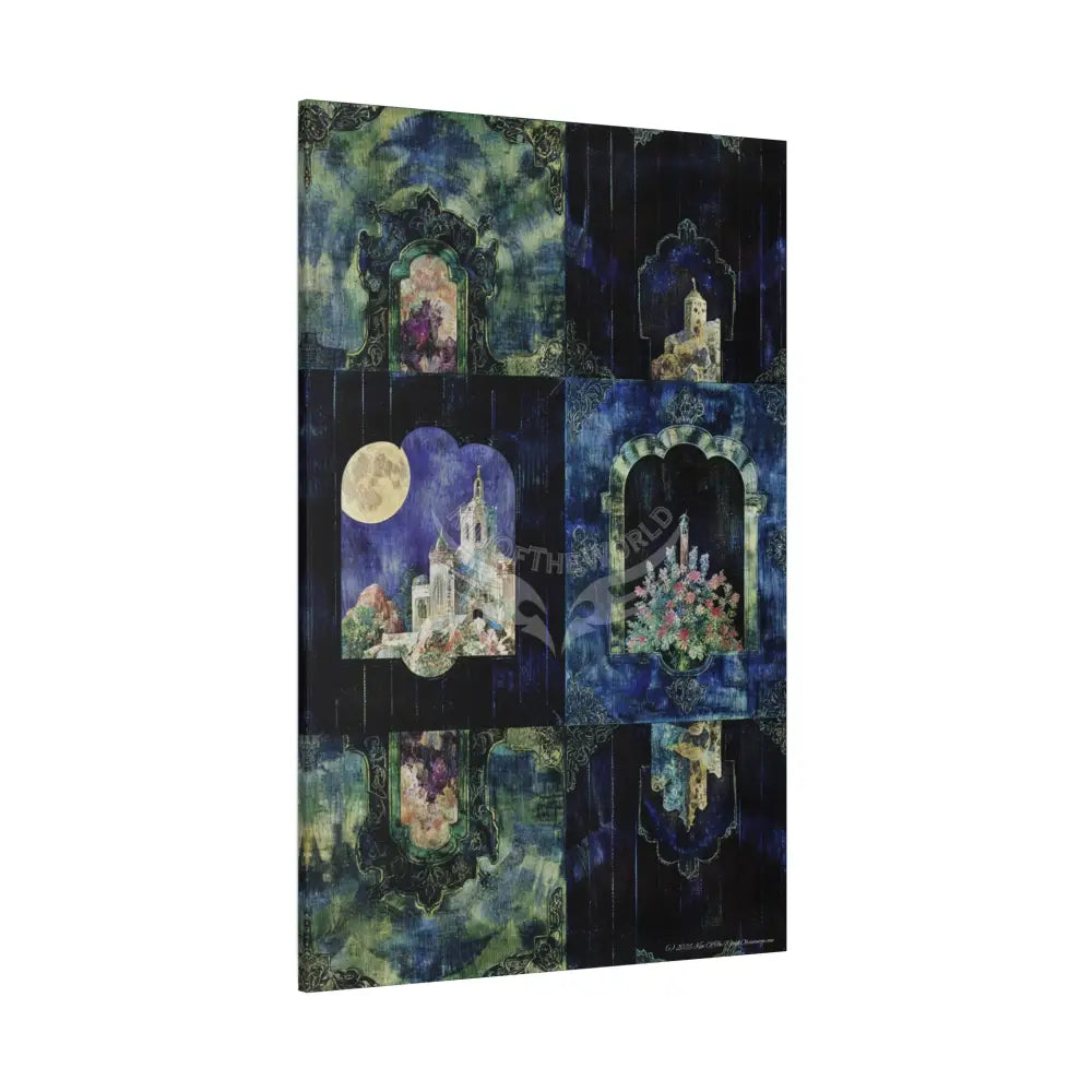 Vintage Green & Blue Nostalgic Pattern Matte Canvas — Stretched Wall Art 40’’ x 60’’ (Vertical) / 1.25’’ Canvas