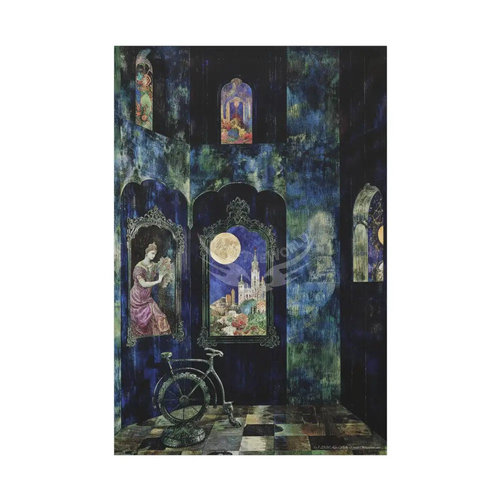 Vintage Green & Blue Nostalgic Pattern Matte Canvas — Stretched Wall Art 40’’ x 60’’ (Vertical) / 1.25’’ Canvas