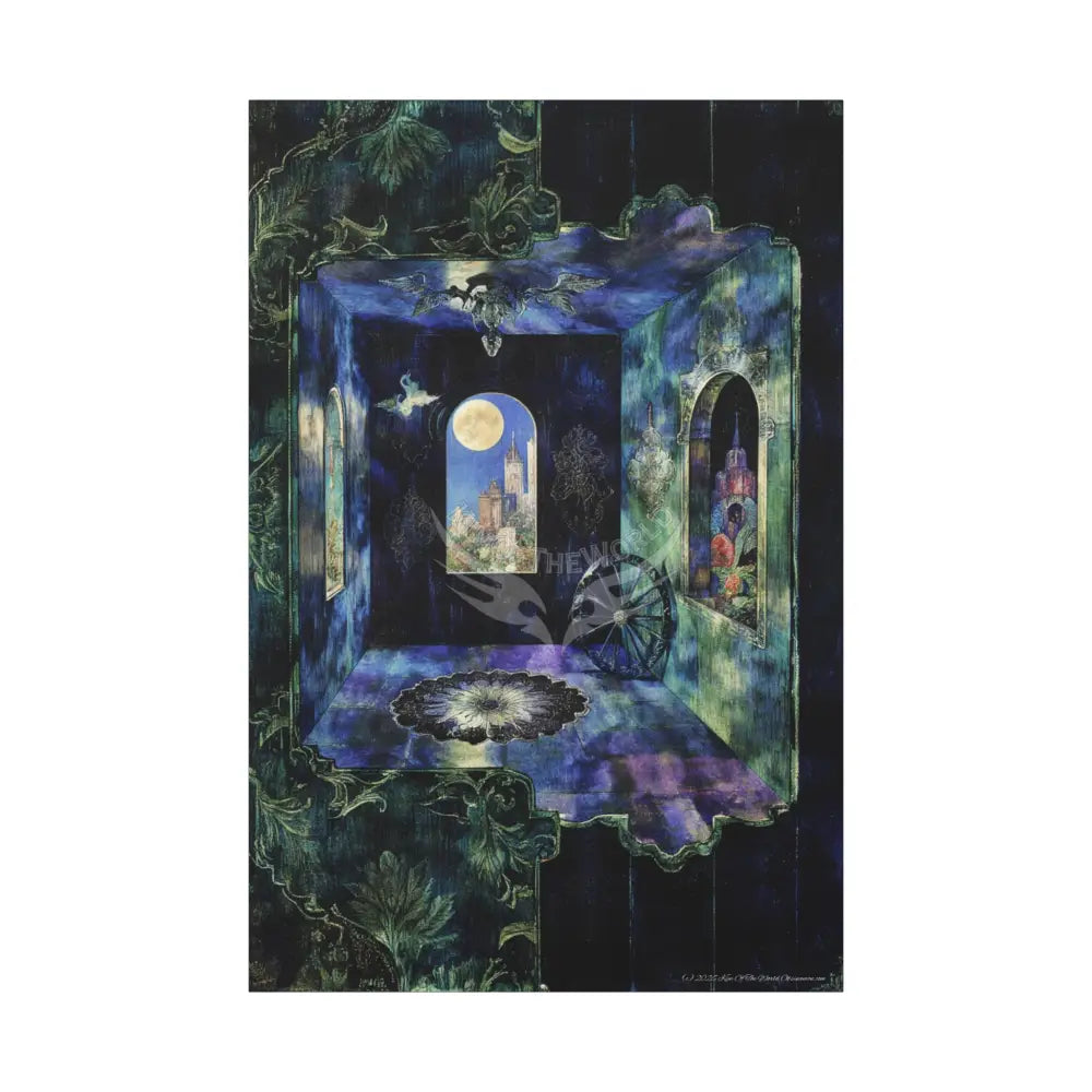 Vintage Green & Blue Nostalgic Pattern Matte Canvas — Stretched Wall Art 40’’ x 60’’ (Vertical) / 1.25’’ Canvas