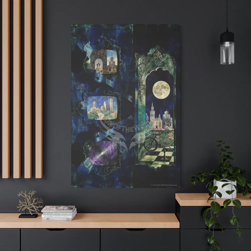 Vintage Green & Blue Nostalgic Pattern Matte Canvas — Stretched Wall Art Canvas