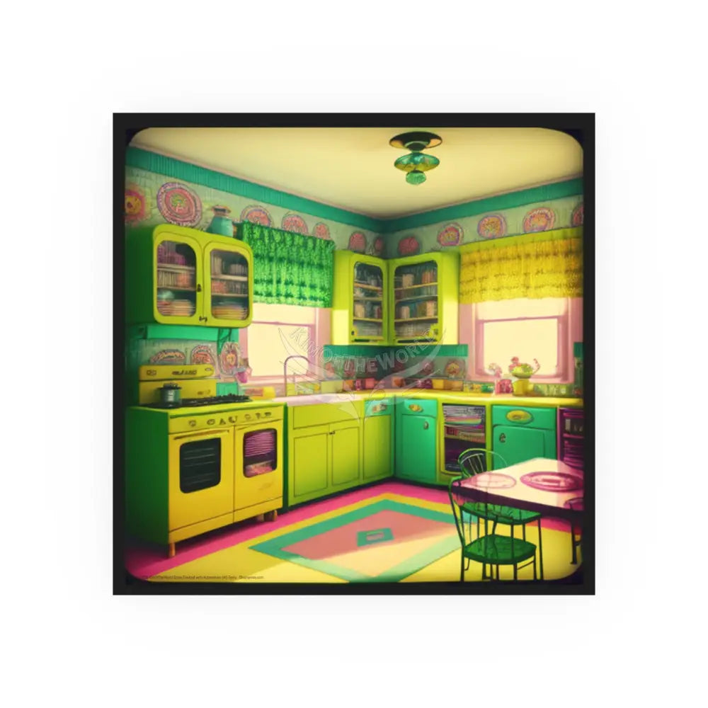 Vintage Neon Kitchen Poster — Retro 70s Green & Yellow Art Print 12’’ x 12’’ / Satin Poster